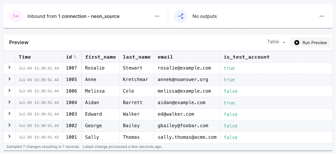 Preview of ingested data in Decodable